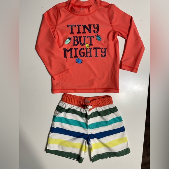 CARTER’s BOYS SWIMSUIT 24months, orange and stripes, shorts and t-shirt - Picture 10 of 16